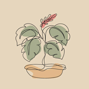 简约线条风盆栽植物插画