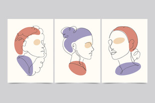 三幅简约风格人物头像画