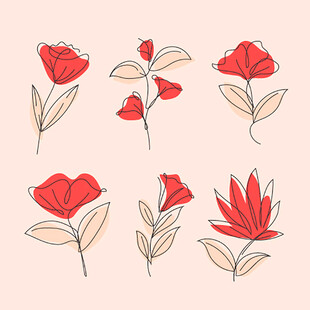 手绘红色花卉图案集合