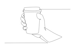 手捧纸杯咖啡线条画