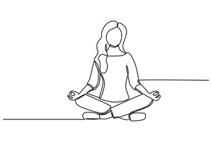 女子静坐冥想简笔画