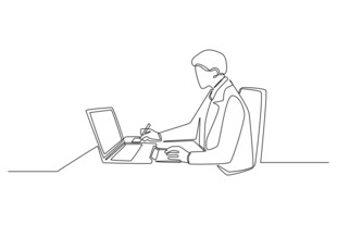 伏案办公的人物线条插画