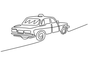 线条勾勒的复古出租车
