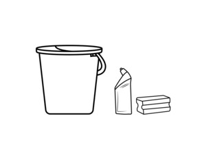 简约线条勾勒的桶与物品