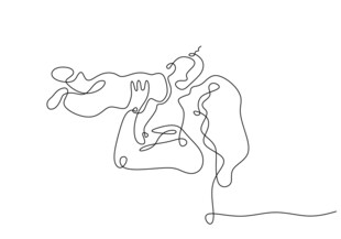 情侣亲密依偎单线条插画