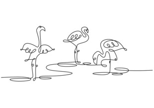 简约线条绘火烈鸟场景