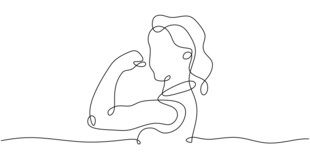 母亲怀抱孩子的简约线条画