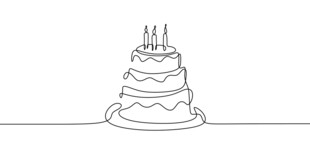 简约线条生日蛋糕插画