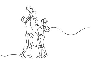 家庭温馨时刻的线条画