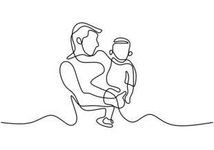 父亲怀抱孩子的温馨线条画