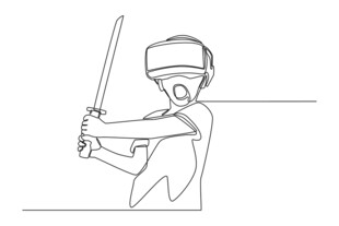 VR体验者持剑模拟战斗