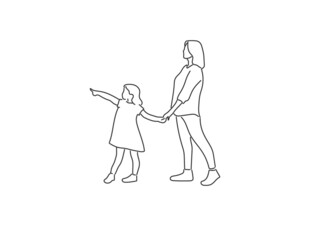 母女牵手漫步