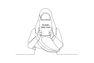 女孩手持书本的简约线条画
