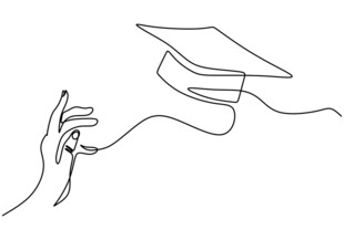 手牵学士帽的创意线条画