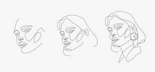 人物头部多角度线条画