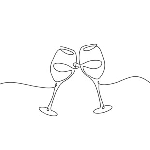 线条勾勒的酒杯碰杯图