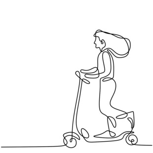 女子骑行电动滑板车线条画