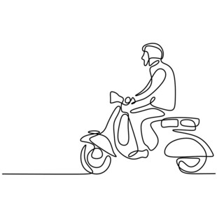 骑踏板车的人物线条画
