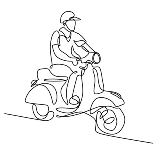 骑踏板摩托的人物线条画