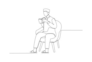 男子坐椅抱猫线条画