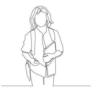 手持书本的女性人物线条画