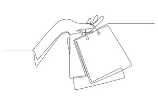 手拎购物袋线条插画