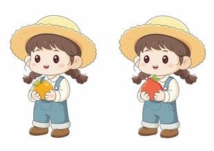 田园风可爱持蔬果小女孩