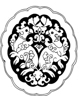 传统圆形双鸟花纹图案