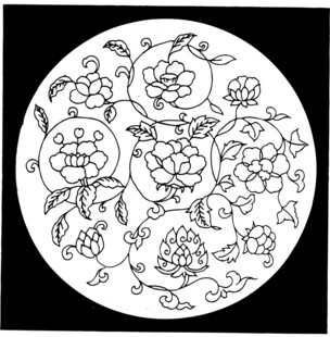 圆形花卉植物线描图案