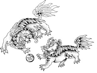 双狮戏球传统图案