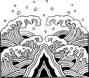 黑白海浪与山峰图案设计