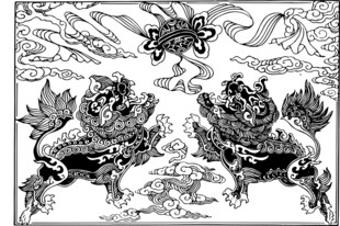传统舞狮场景插画