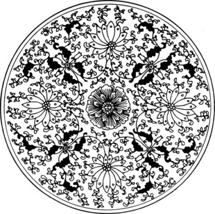 圆形黑白曼陀罗花纹图案