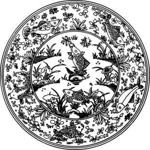 传统中式花鸟纹圆形图案