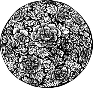 圆形花卉黑白艺术图案