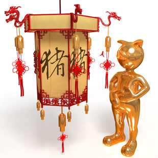 金猫伴红灯笼迎新春