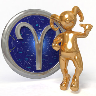 白羊座金色雕塑与星座符号