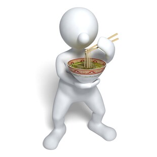 3D小人手持碗筷吃面条