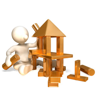 小人搭建积木玩具屋