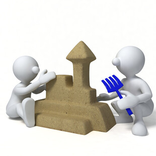 小人协作搭建积木城堡