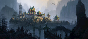 奇幻山间城堡景观