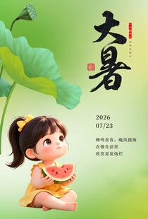 大暑时节小女孩吃西瓜