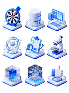 科技数据相关3D图标集合