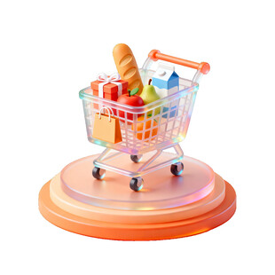 迷你购物车装满多样食品