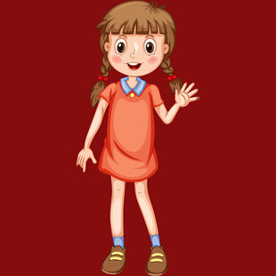 穿红衣挥手的可爱小女孩
