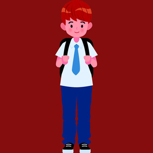 背着书包的红衣小男孩