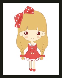 可爱红发蝴蝶结女孩插画