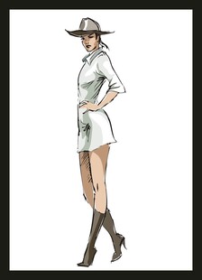 戴帽女士时尚穿搭素描