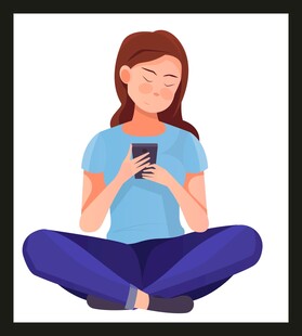 女子盘腿坐着专注玩手机