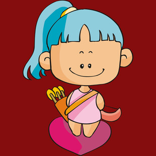 蓝发女孩持箭坐于爱心上